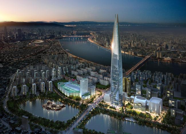 Blueprint of the Lotte World Tower and its surrounding “Lotte Shopping Town” in Jamsil, Seoul. Lotte Group