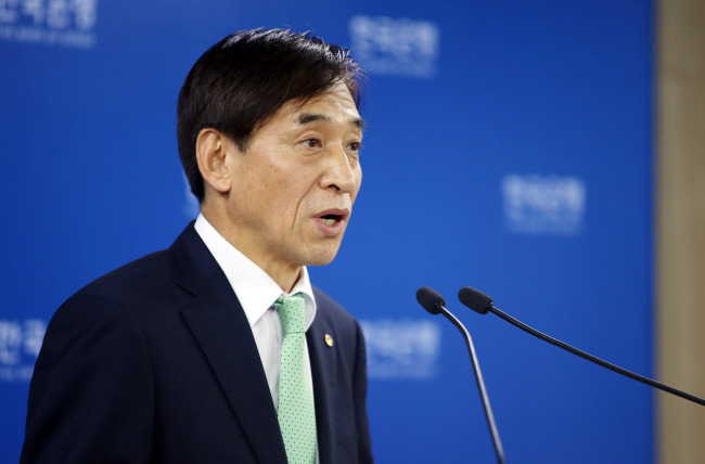 BOK chief Lee Ju-yeol speaks at a press conference on Thursday in Seoul. (Yonhap)