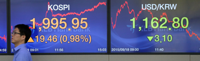 Financial indexes are seen at a currency trading office of KEB Hana Bank in Seoul, Friday. (Yonhap)