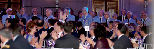 Former U.S. servicemen who fought during the 1950-53 Korean War are honored during a dinner hosted by President Park Geun-hye in Washington, Wednesday. (Yonhap)