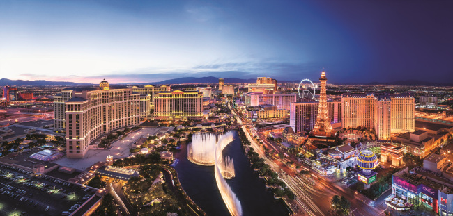 A nighttime skyline view of the hotel and casino metropolis of Las Vegas, Nevada. (Visit Las Vegas)