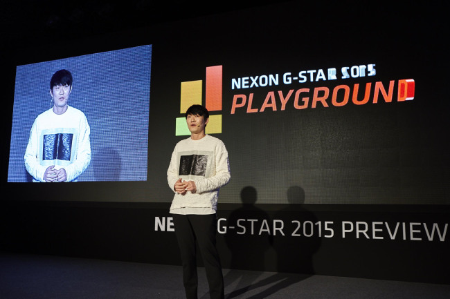 Lee Jeong-hun, vice president of the game company, delivers a speech at the preview session for the G-Star game show in Seoul on Tuesday.(Nexon)