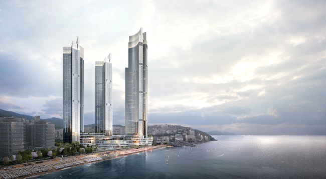 An artist’s rendering of LCT The Sharp buildings to be built near Haeundae, Busan.    POSCO E&C