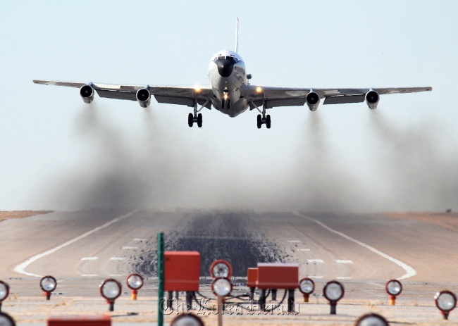 A WC-135W Constant Phoenix aircraft takes off during a military exercise at Offutt Air Force Base, Nebraska on Feb. 12, 2009. (U.S. Air Force)