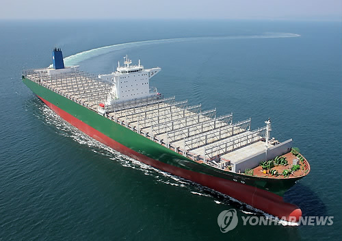 World’s largest container ship, built by Hyundai Heavy Industries (Yonhap)