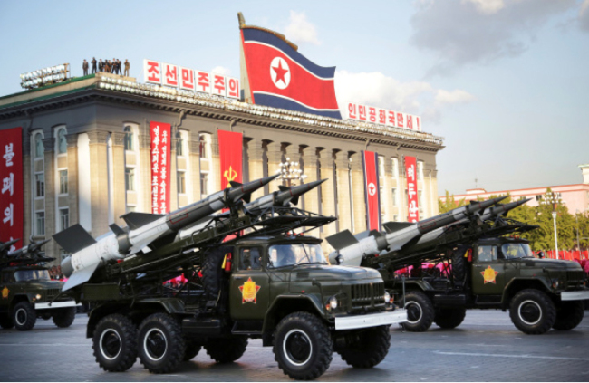 In this Oct. 10, 2015, photo, missiles are paraded in Pyongyang, North Korea during the 70th anniversary celebrations of its ruling party`s creation. (AP-Yonhap)