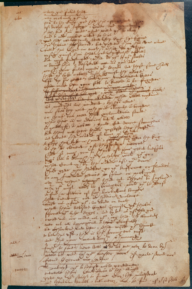 A page from “The Book of Sir Thomas Moore” written in William Shakespeare’s hand. British Museum (AFP-Yonhap)