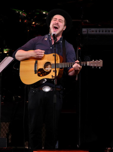 Musician Marcus Mumford performs at The Music of David Bowie tribute concert at Radio City Music Hall on Friday in New York. (AP-Yonhap)