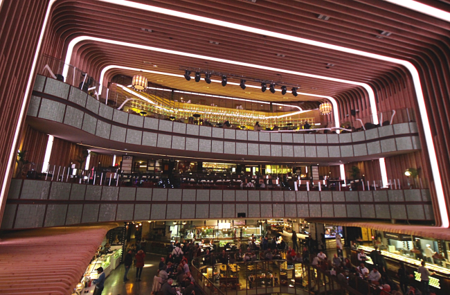 An interior view of the newly opened gastronomy center, Platea in Madrid. (Julie Jackson/The Korea Herald)