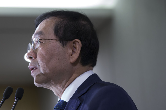 Seoul City Mayor Park Won-soon speaks during a press conference on Tuesday. (Yonhap)