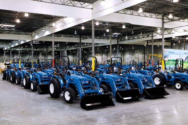 LS tractors sit at a US distribution center.