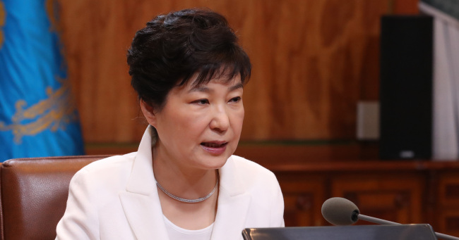 President Park Geun-hye speaking during a meeting with her senior secretaries at her office Cheong Wa Dae on July 11.(Yonhap)