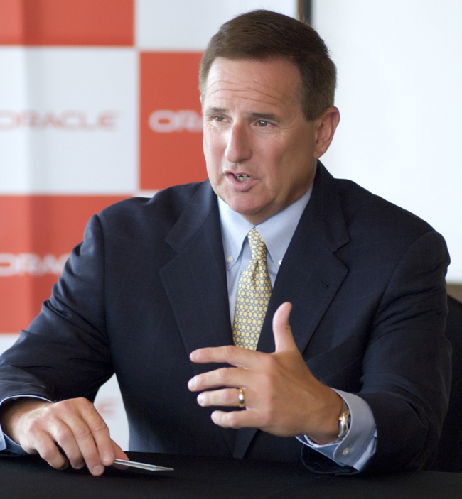 Oracle chief executive Mark Hurd speaks during an interview in Seoul last week. / Oracle
