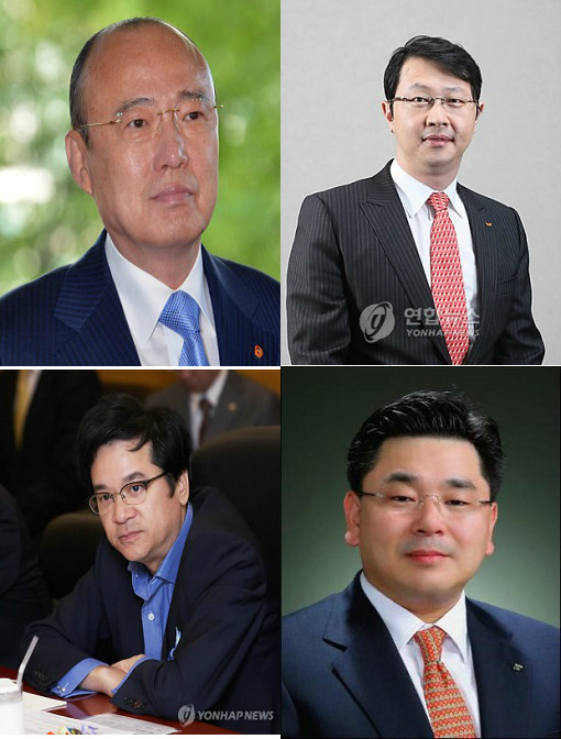 Hanwha chairman Kim Seung-youn, CJ chairman Lee Jay-hyun, SK vice chairman Chey Jae-hyun, LIG NEX1 vice chairman Koo Bon-sang