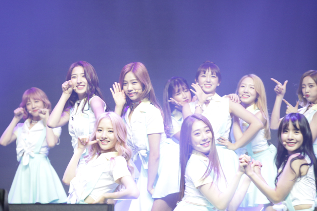 Cosmic Girls perform onstage at a showcase for its new EP “The Secret” in eastern Seoul on Wednesday. (Starship Entertainment)