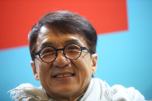 Actor Jackie Chan at the opening of a Chinese cinema festival at the Kosmos cinema in Moscow on Tuesday (TASS-Yonhap)