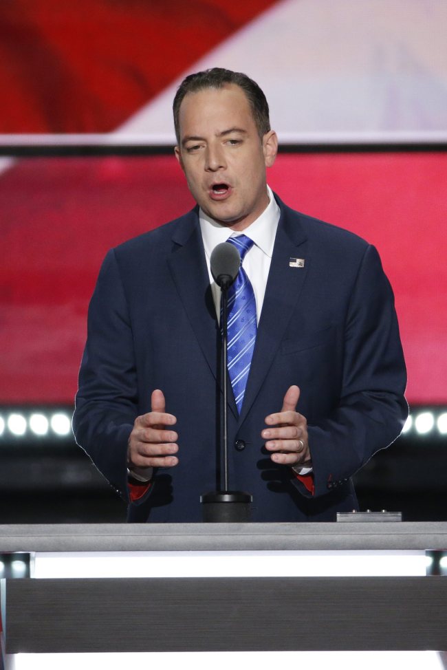 Republican National Committee Chairman Reince Priebus delivers remarks during the 2016 Republican National Convention in Ohio last July. (EPA-Yonhap)