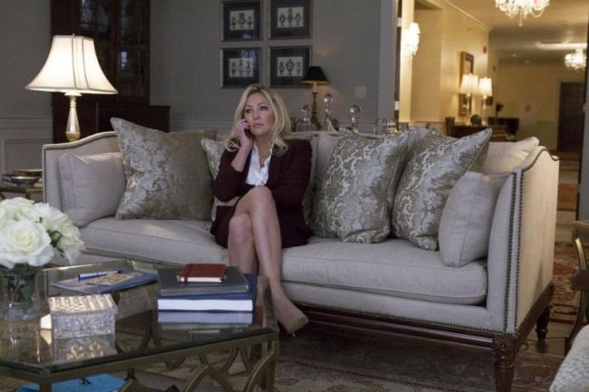 This image released by TLC shows Heather Locklear as First Lady Christian in a scene from Tyler Perry’s TLC drama “Too Close to Home.” (TLC via AP)