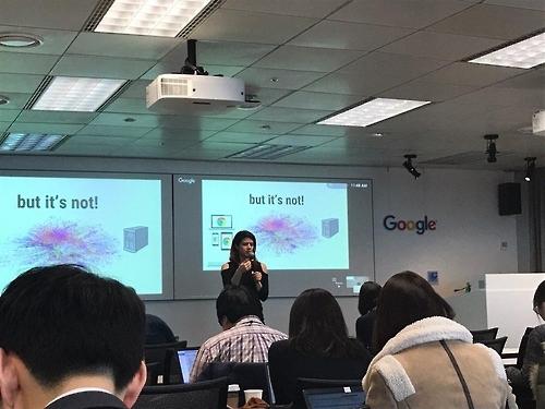 Parisa Tabriz, the head of the team who protects Google Chrome and its billions of users from criminal hackers, speaks during a security forum at Google's office in southern Seoul on Feb. 13, 2017. (Yonhap)