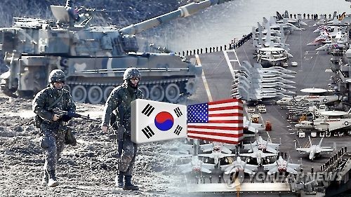 This undated Yonhap News TV image shows soldiers and strategic assets during the South Korea-US joint springtime exercises in 2016. (Yonhap)