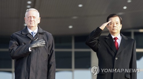 US Defense Secretary James Mattis and Korea's Defense Minister Han Min-koo (EPA-Yonhap)