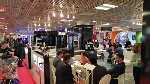 This file photo provided by Korea Creative Content Agency shows the exhibition floor of the MIPTV 2016 in Cannes, France. (Yonhap)