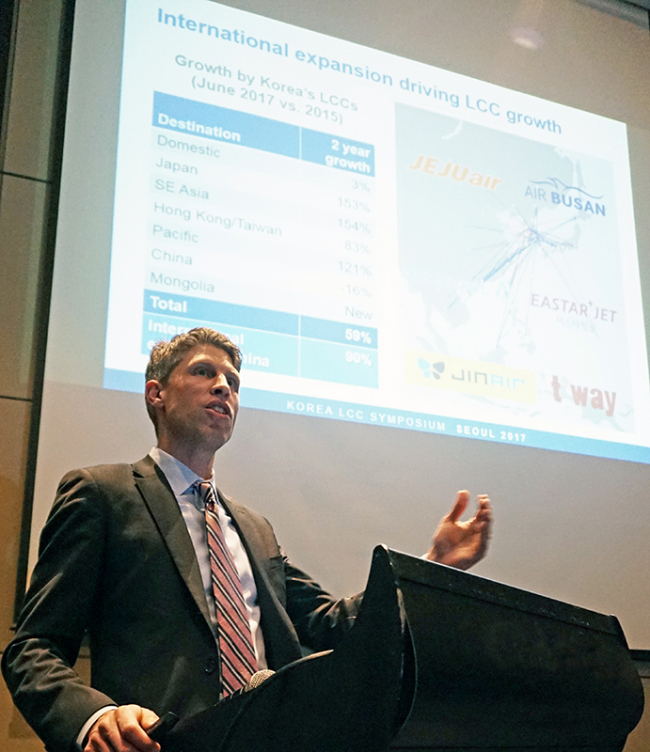 Boeing Managing Director of Marketing for Northeast Asia Darren Hulst speaks at the Conrad Seoul Friday. (Boeing Korea)