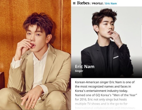 Singer Eric Nam is featured in Forbes‘ ’30 Under 30 Asia‘ list Wednesday. (Herald DB)