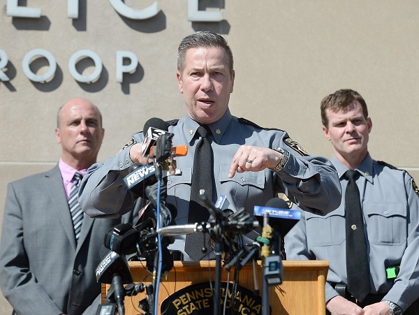 Maj. William Teper Jr., of the Pennsylvania State Police, speaks during a news conference Tuesday, April 18, 2017, at Troop E headquarters in Erie, Pa. (AP)