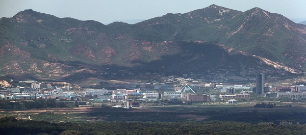 This photo taken on May 26, 2017, in Paju, Gyeonggi Province, shows the Kaesong Industrial Complex in North Korea. (Yonhap)