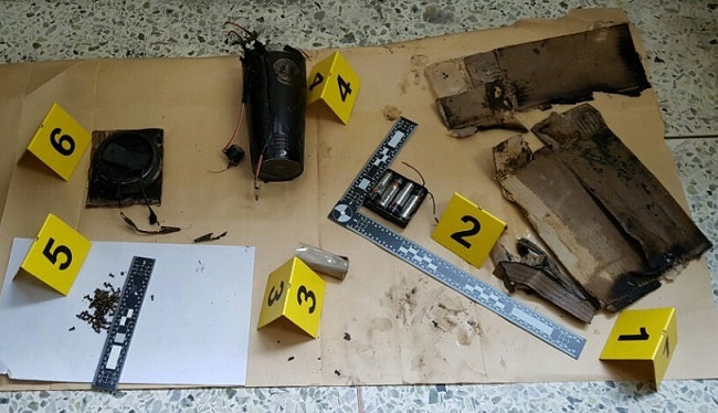 This photo shows components of an explosive that went off at Yonsei University on June 13, 2017. (Yonhap)