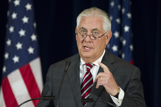 US Secretary of State Rex Tillerson speaks at the State Department in Washington on June 21, 2017. (AP-Yonhap)
