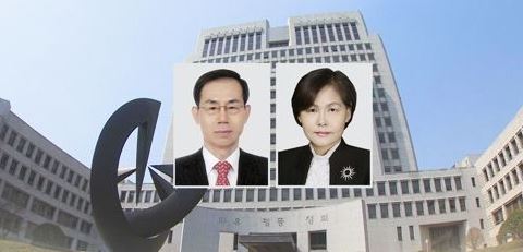 This image, provided by Yonhap News TV, shows Supreme Court justice-nominees Park Jeong-hwa (R) and Cho Jae-youn. (Yonhap)