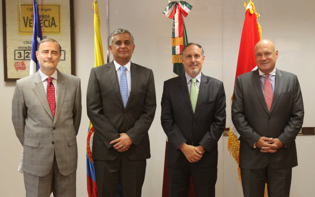 From left: Chilean Ambassador Fernando Danus, Colombian Ambassador Tito Saul Pinilla, Mexican Ambassador Bruno Figueroa and Peruvian Ambassador Jaime Pomareda (Colombian Embassy)