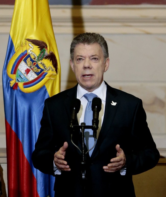 Colombian President Juan Manuel Santos delivers a speech to install the ordinary session of the Congress in Bogota, Colombia, 20 July 2017. Santos remarked this is the first 20 July, independence day in the country, that Colombia celebrates 