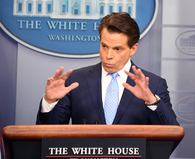 Anthony Scaramucci, a former White House communications director speaks during a press briefing at the White House in Washington, DC. (AFP-Yonhap)