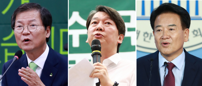 From left: Rep. Chun Jung-bae, former party chairman Ahn Cheol-soo and Rep. Chung Dong-yong (Yonhap)