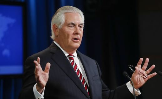 This AP photo shows US Secretary of State Rex Tillerson speaking during a press conference at the Department of State in Washington on Aug. 22, 2017. (Yonhap)