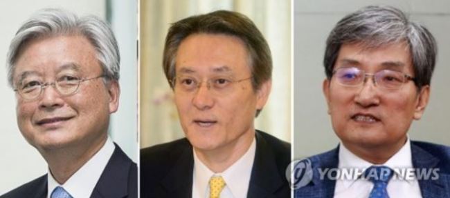 This compilation photo shows South Korea's newly designated chiefs of diplomatic missions to the United States, Japan and China. They are (from L) Cho Yoon-je, the designate for the new ambassador to the US; Lee Su-hoon, the nominee for the new ambassador to Japan; and Noh Young-min, the nominee for the new ambassador to China. (Yonhap)