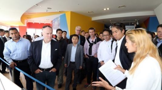 A group of foreign personnel, including officials of 35 International Olympic Committee member countries, attends a briefing session on South Korea`s antiterrorism measures for the 2018 PyeongChang Winter Olympics at an observatory at Alpensia Ski Resort in the eastern South Korean resort town of PyeongChang on Aug. 31, 2017. (Yonhap)