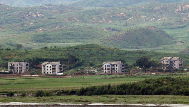 A North Korean village visible from the South Korean side in Gyeonggi Province. Yonhap