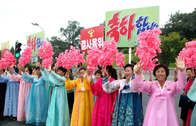 North Koreans celebrate the 'succesful' H-bomb test (KCNA-Yonhap)