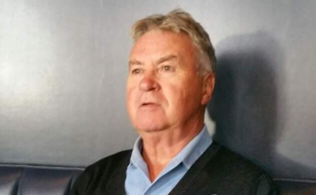 In this file photo taken Sept. 14, 2017, former South Korea national football team head coach Guus Hiddink speaks to reporters at a hotel in Amsterdam. (Yonhap)