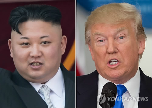 This compilation image shows US President Donald Trump (Right) and North Korean leader Kim Jong-un. (AFP-Yonhap)