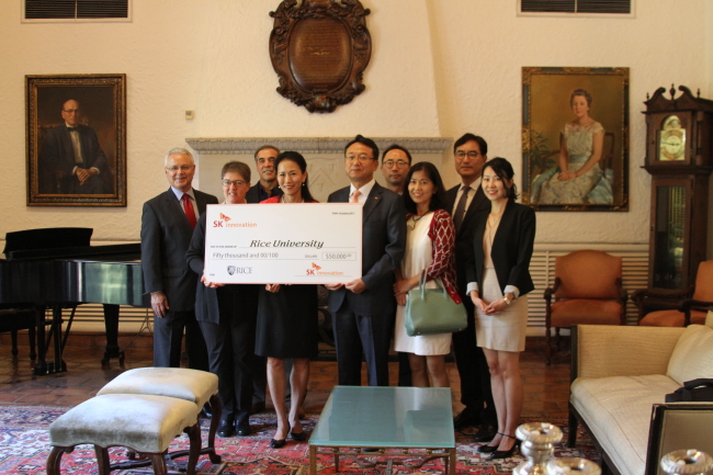 Officials of SK Innovation attend an event with Rice University representatives to mark the donation of $50,000 for Korean programs. (SK Innovation)