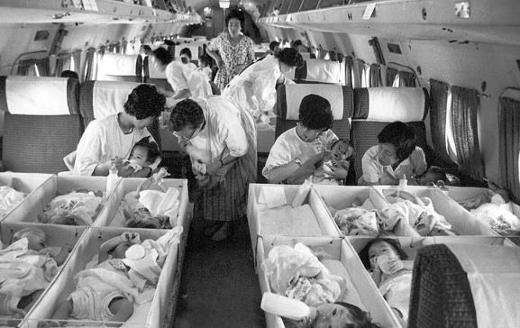 Korean-born babies on board a flight to US for adoption proceedings. (Holt International-Yonhap)