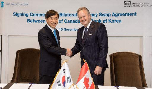 Lee Ju-yeol (Left) and Stephen S. Poloz (Right) (Yonhap)