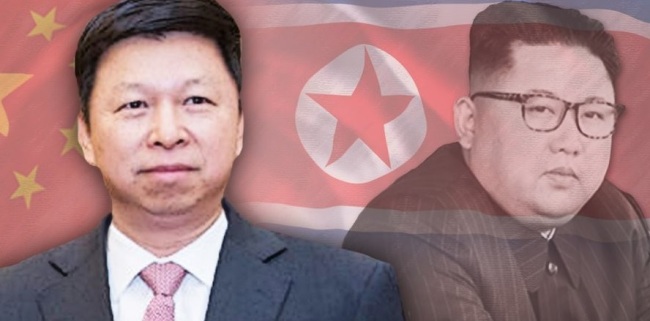 Song Tao (left), the head of the International Liaison Department of the Communist Party of China and Kim Jong-un (right), North Korea`s current leader. (Yonhap)