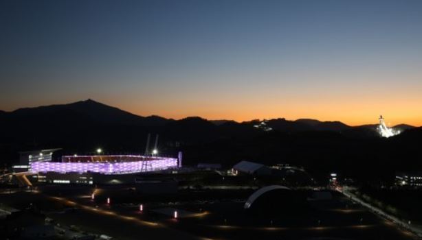 PyeongChang 2018 Winter Olympic venues in Pyeongchang, Gangwon Province, light up on Oct. 30, 2017. (Yonhap)