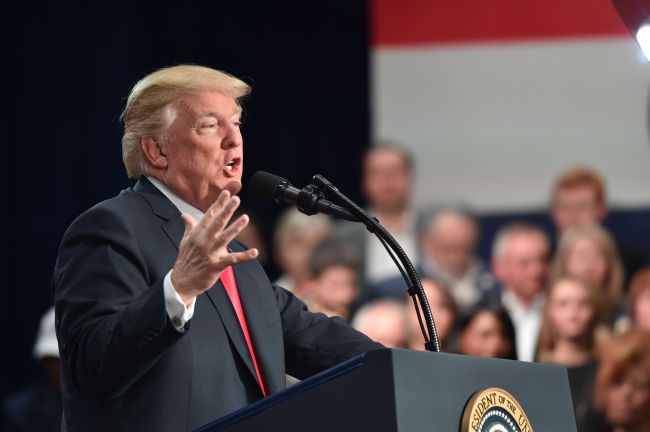 US President Donald Trump addresses a gathering in Missouri on Wednesday. Yonhap